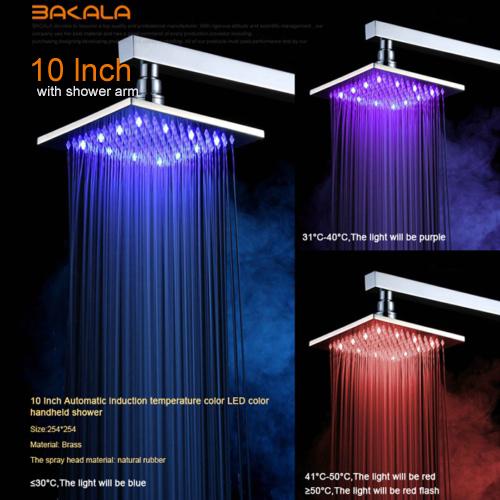 BAKALA  8 10 12 16 Inch Water Powered Rain Led Shower Head Bathroom 3 Colors Led Showerhead. Chuveiro Led