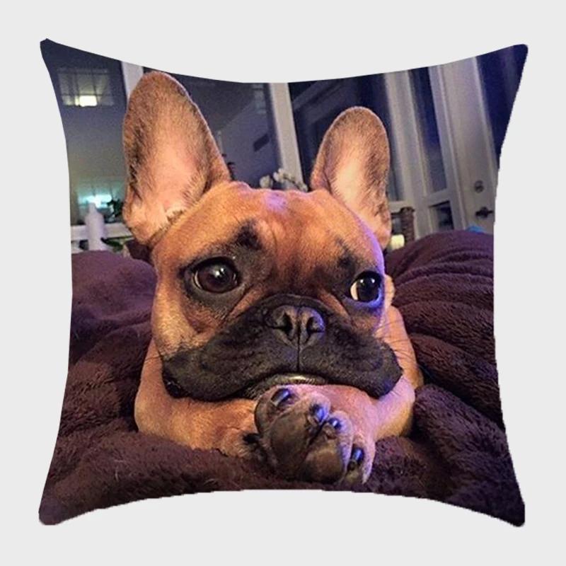 Bulldog Polyester Cushion Cover Modern French Bulldog Pillowcase Sofa Throw Pillow Cover Decorative Pillowcase For Couch Bed Car