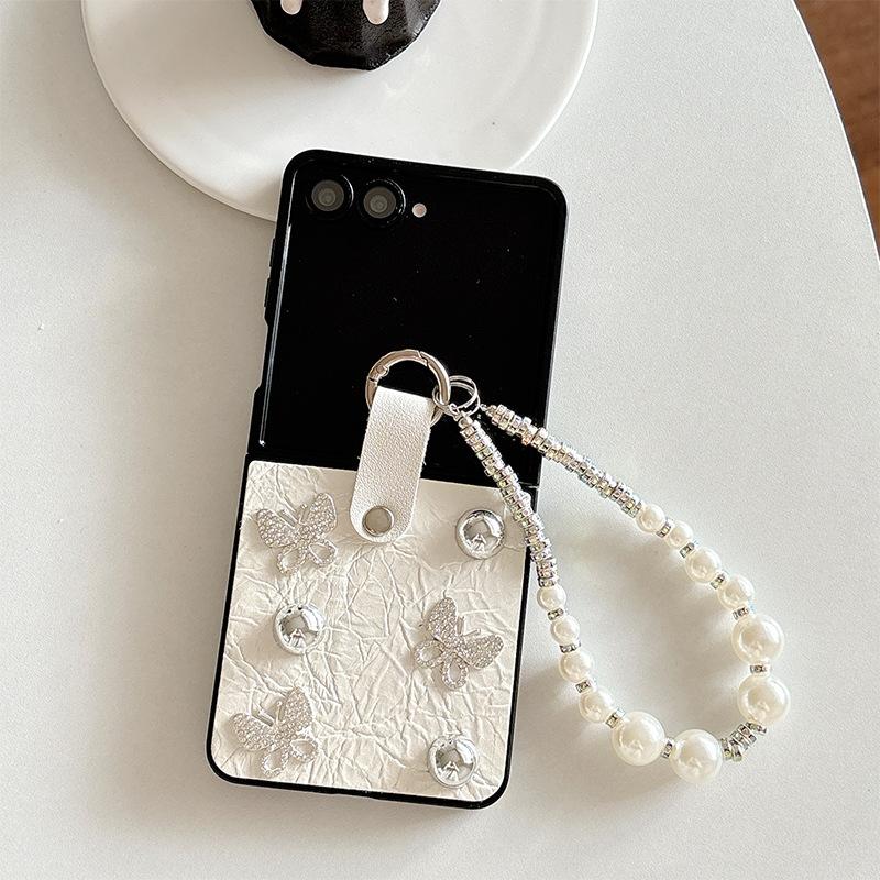 Bracelet Phone Case For Samsung Zflip7 Clamshell Folding Screen Huawei Pocket2 Rhinestone Butterfly