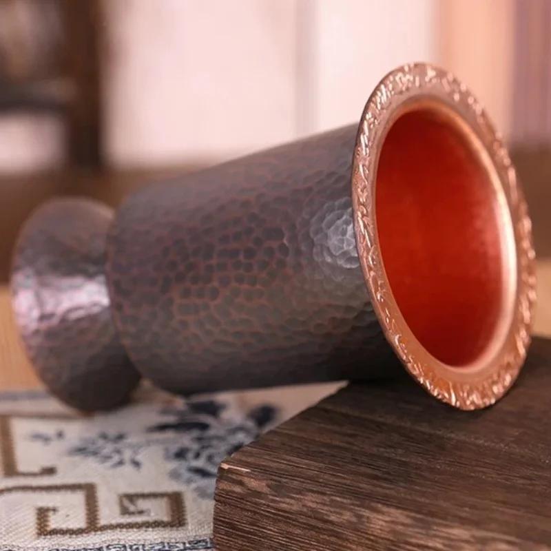 Vintage Pure Copper Coffee Mug,Thickened Hammer Texture 270ml Breakfast Beer Cup,Handcrafted Tea Tumbler Drinkware Tableware