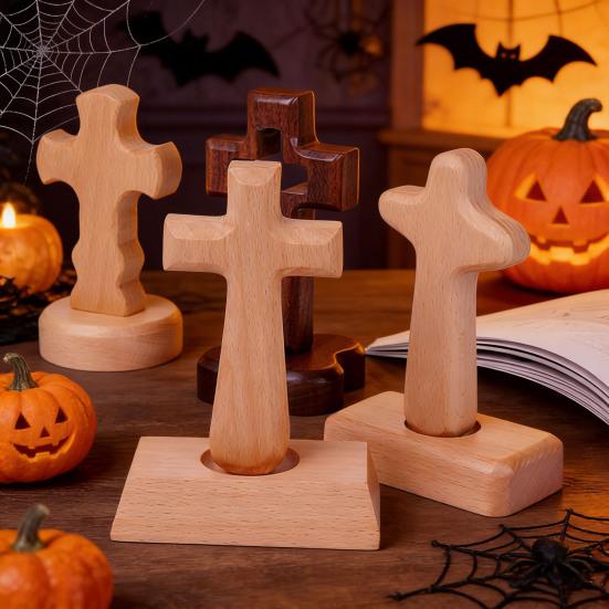 Standing Wooden Crucifix Statue Tabletop Religious Figurine Spiritual Christian Gift for Church Home Office Table Decor