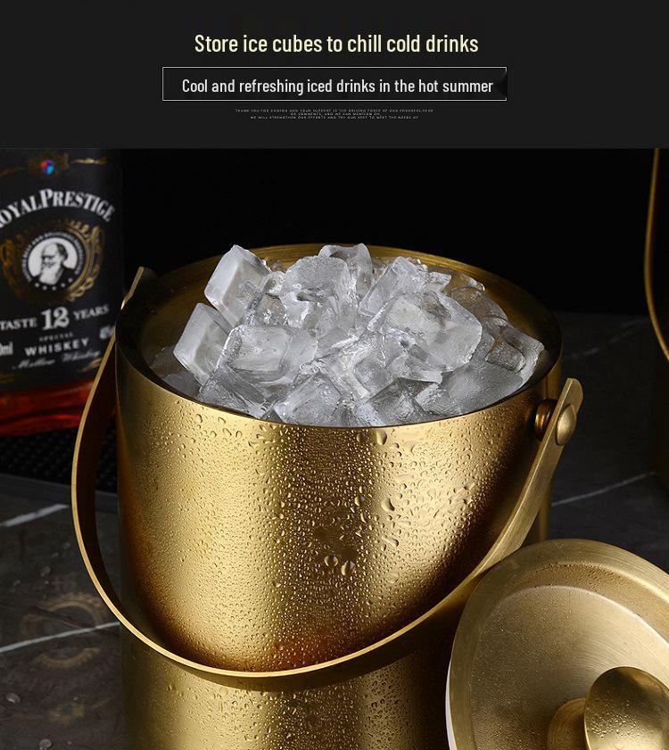3L Stainless Steel Ice Bucket with Thick Handle, Double-Layer Insulation for Beer, Wine, and More