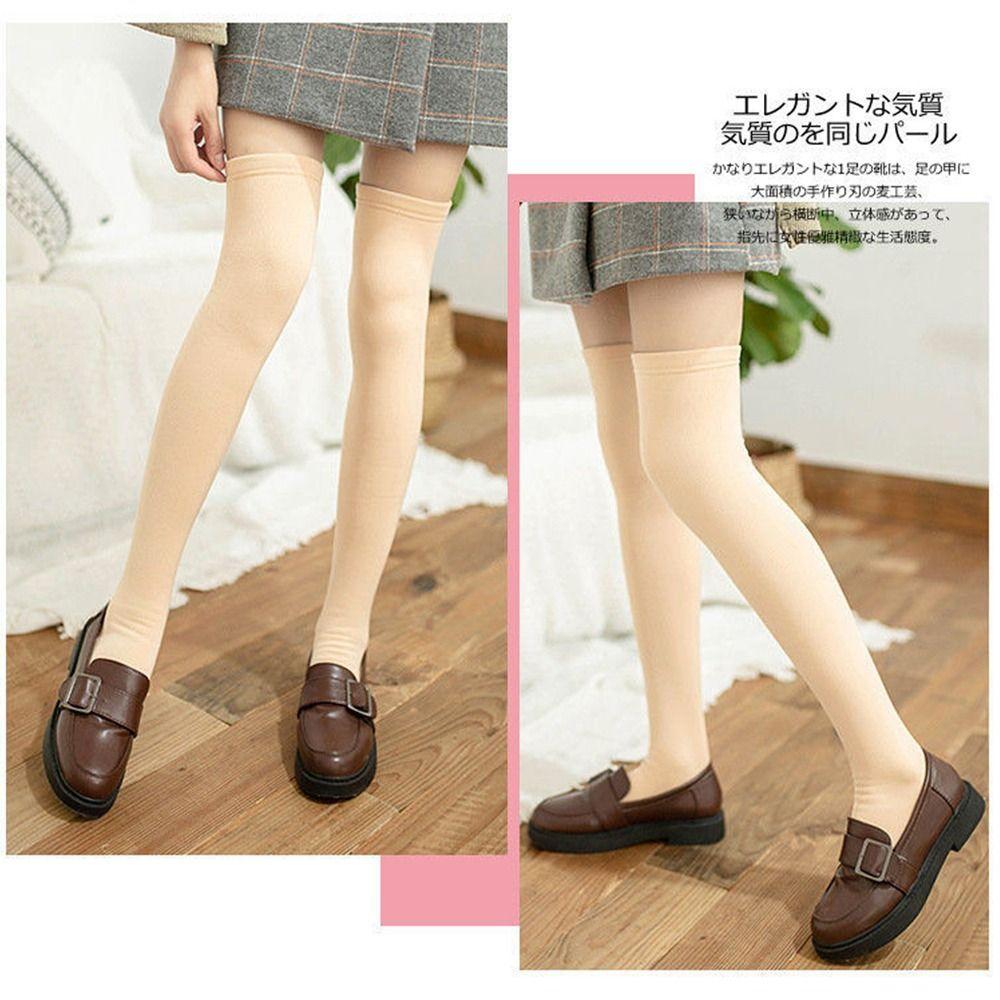 Fashion Elastic JK Solid Color Polyester Mid Tube Over Knee Socks Women Stockings Winter Thermal Socks Thigh High Socks