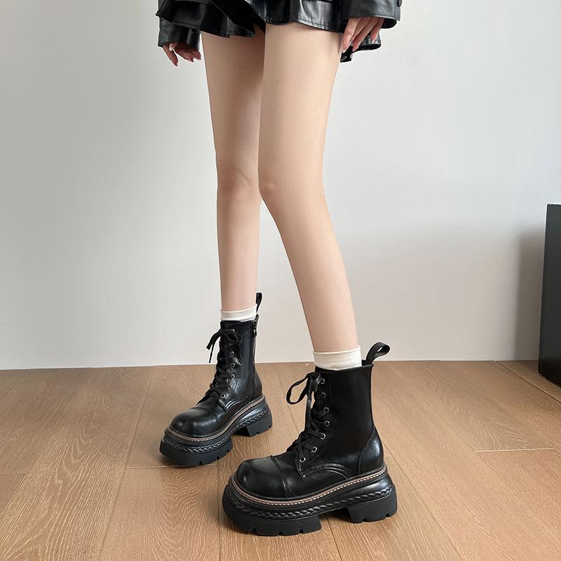 

British Martin boots women s 2025 autumn and winter new platform Maillard retro locomotive boots brown knight boots single boots 35 чёрный