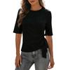 Women's Short Sleeve Crew Neck T Shirt with Side Tie Waist Casual Fit Summer Top for Everyday Wear