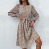 2024 Autumn Women's Long Sleeve Tie-up Leopard Print Dress