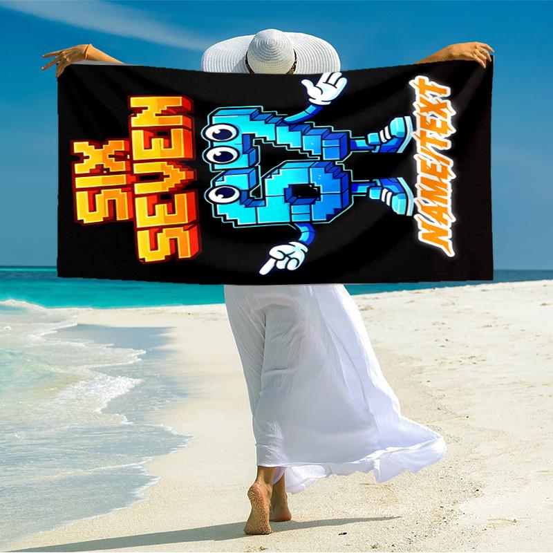 1PC Custom Name "Six Seven Pixel Fun" Beach Towel Highly Absorbent And Sand-Resistant Towel for Swimming, Pool, Yoga, And Travel Lightweight