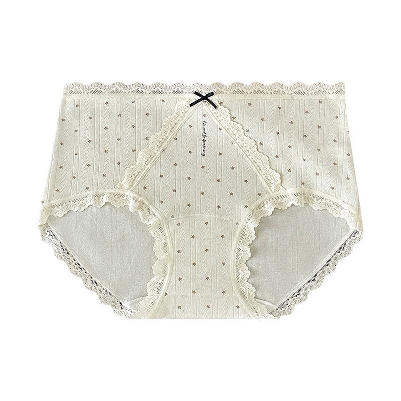 Ladies Summer Gentle Lace Stitching Jacquard Cotton Color Yarn 10A Bacteriostatic Crotch Mid Waist Triangle Briefs