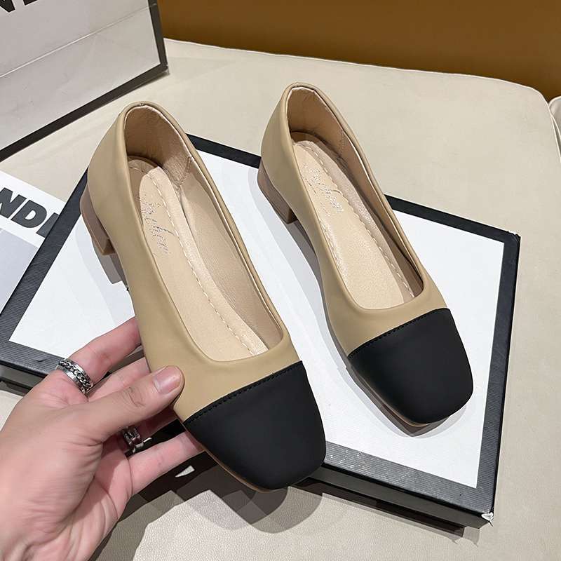 Soft-soled single shoes women's one-pedal versatile square head shallow mouth small leather shoes autumn new temperament Doudou shoes grandma shoes