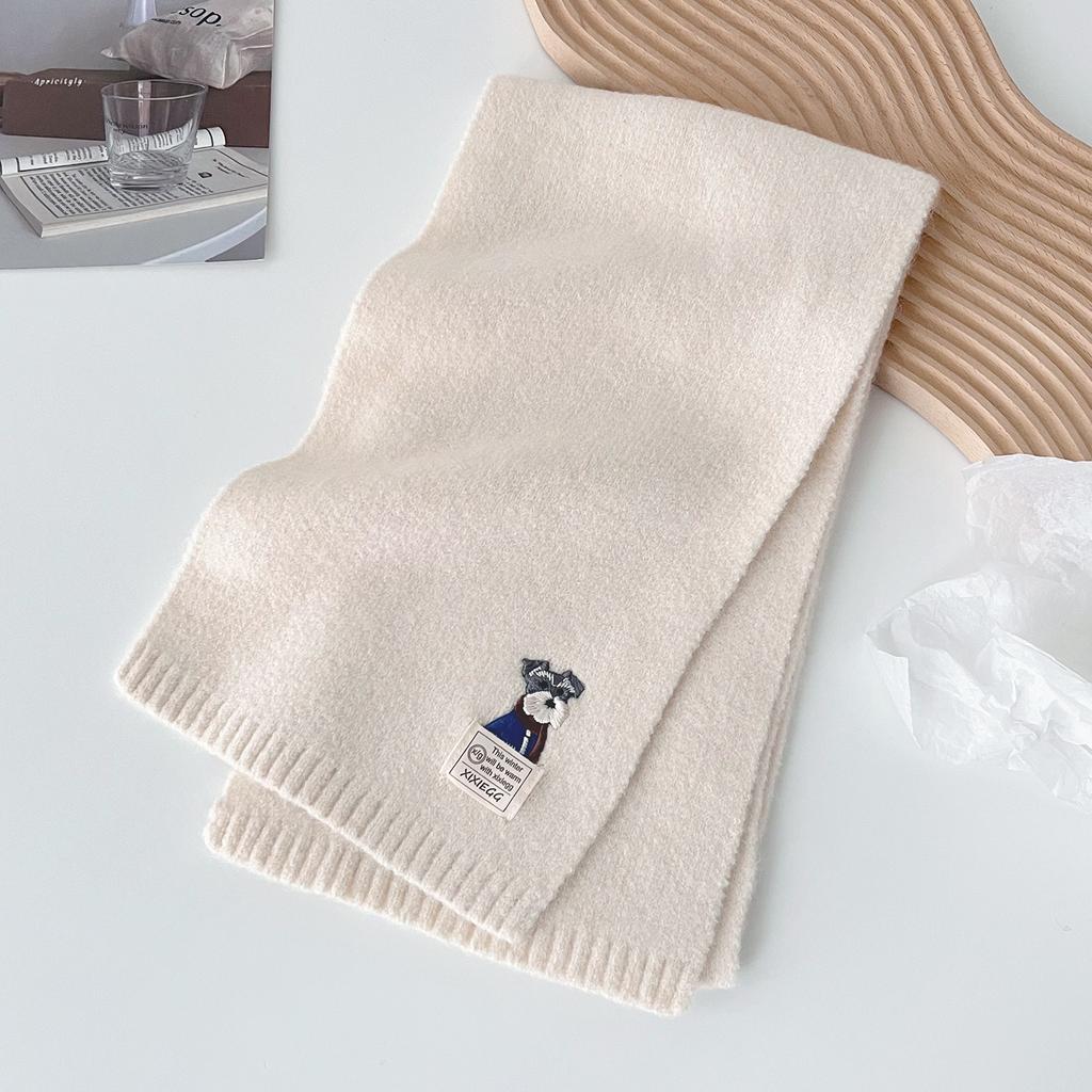 Autumn and winter new embroidered fold-ear dog solid color scarf men's and women's knitted warm and cold-proof versatile scarf