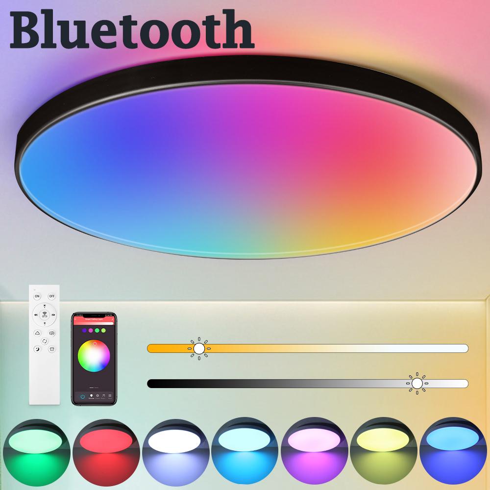 

Умные светодиодные потолочные светильники Bluetooth APP Control Потолочный светильник 110-265 В с затемнением RGB Панельный светильник Потолочный светильник Светильник для спальни 24W Dimmable чёрный