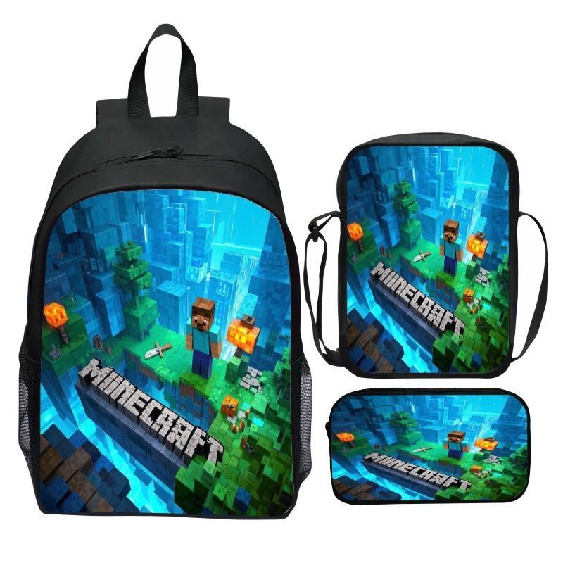 Minecraft School Backpack Set With Printed Game Pattern For Kids Students