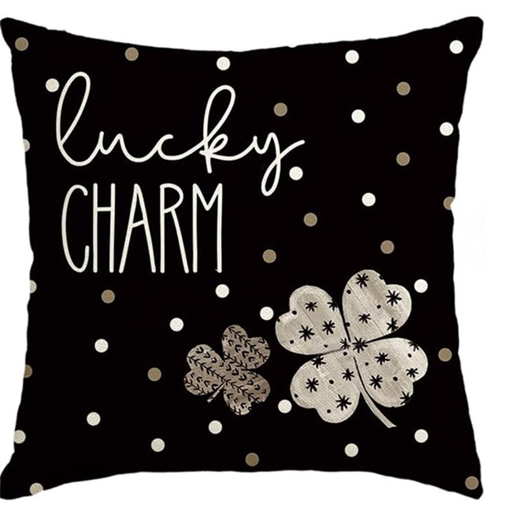 St. Patrick's Day Pillow Cover Line Printed Pillow Cover Green Four-leaf Crocodile Cushion Cover