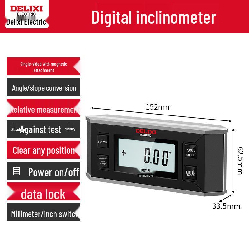 Delixi High-Precision Digital Laser Inclinometer with Magnetic Slope Measurement