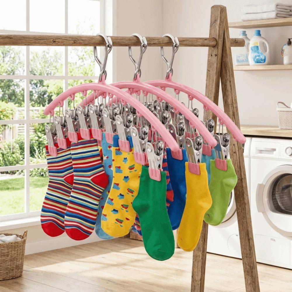 Stainless Steel 10 Clips Sock Drying Rack Waterproof Non-slip Windproof Sock Clips Space Saving Legging Organizer Balcony