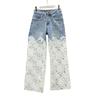 Beaded Diamond-embellished Denim Wide-leg Pants for Women, Summer New High-waisted Loose Lace Cutout Extended Pants Trendy