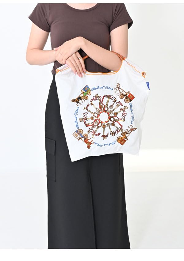 Ball Chain Key and Carriage Shopping Eco 301038 & KEY&CARRIAGE Bag, Bag, White, Medium,