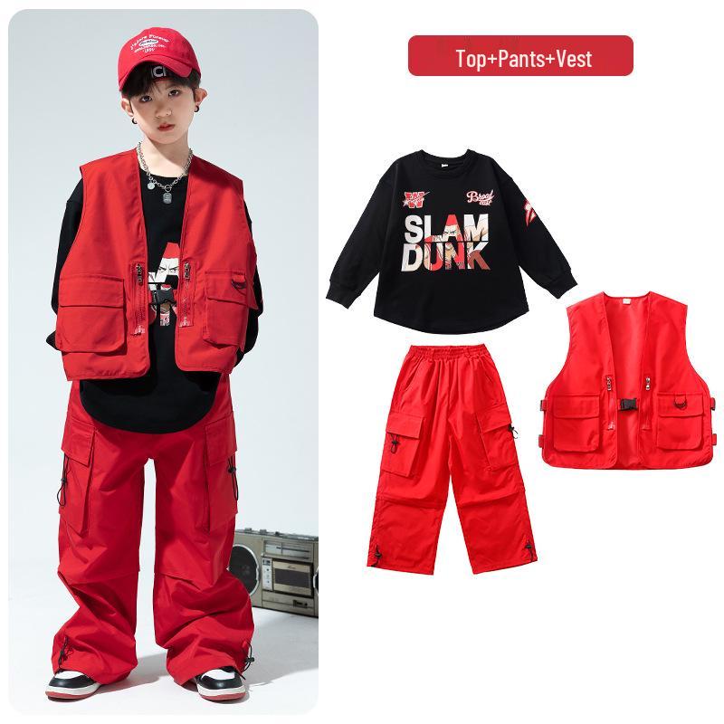 Kids' Trendy Hip Hop Dance Outfits: Boys' Cargo Pants & Girls' Jazz Costumes Set