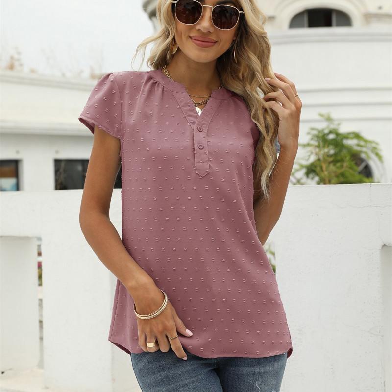 HNXC Damemote Uformelt sommer Ensfarget trykk Kortermet V-hals bluser og skjorter