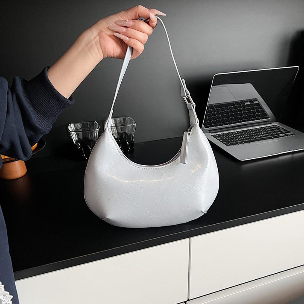 Candy Color Moon Underarm Bag Solid Color Women's Hobo Bag Casual Pu Leather Shoulder Bag  Girl