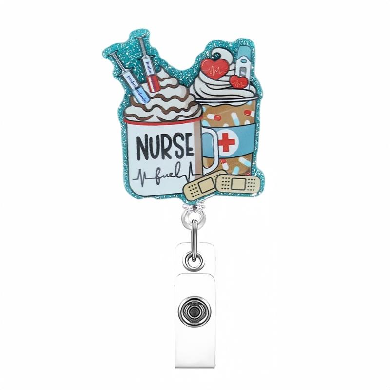 Cartoon Acrylic Badge Holder Retractable Badge Holder Retractable Badge Holder with Metal Clip for Nurse Doctor Student