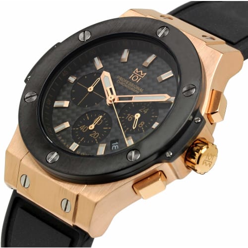 HYAKUICHI 101 Watch 100m Water Resistant Rubber Strap Carbon Dial Black x Pink Gold Men's