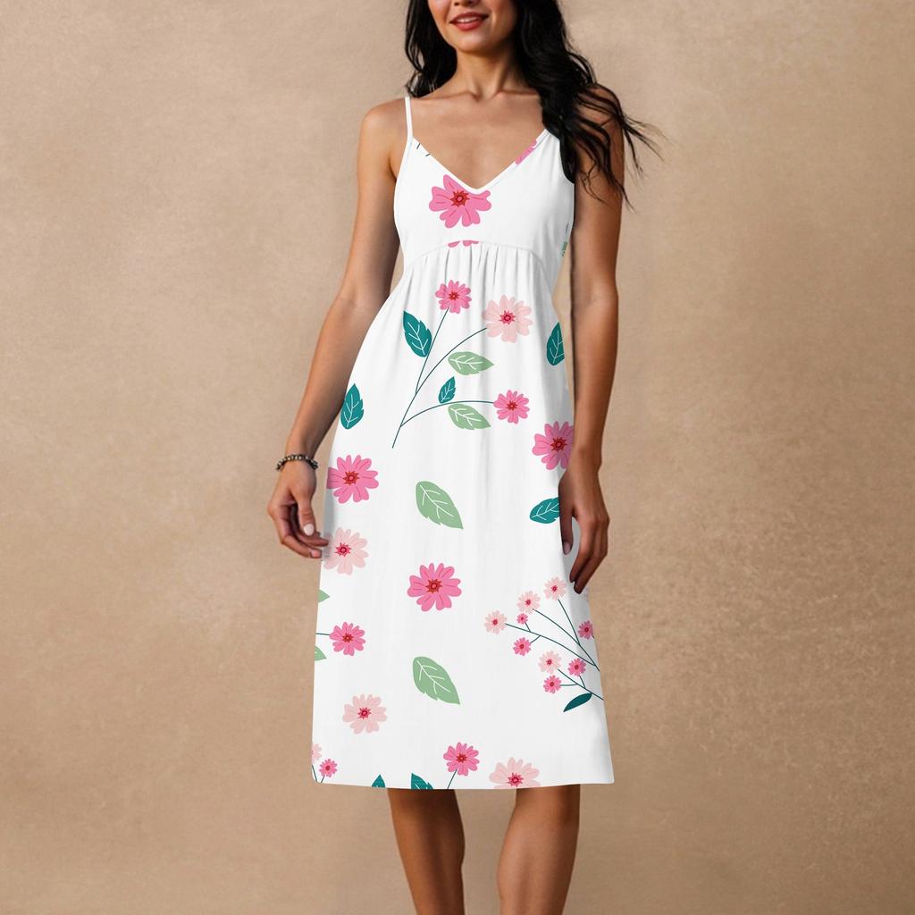 Women's Spaghetti Strap Backless Bow Loose Casual Beach Holiday Dress Sundress