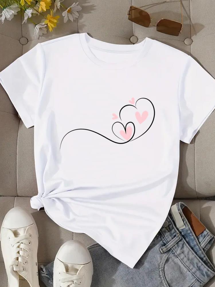 (Asian Size) Woman Print Tee Top Women Sweet 90s Trend Cute Clothing T Shirt Fashion  Female Short Sleeve Graphic T-shirts