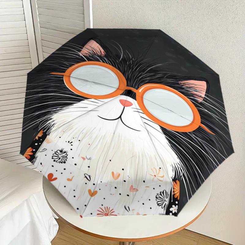 1pc cat glasses Pattern Umbrella Design Automatic Opening and Closing Umbrella, High-quality Travel Umbrella, Lightweight and Portable, -56