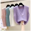 V Neck Sleeveless Knitted Cardigan Sweater Vest for Women Early Autumn New Fashion Loose Short Tank Tops Loose Casual Solid Color Elegant Clothing