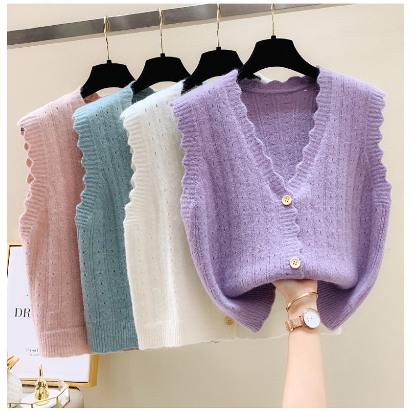 v neck sleeveless knitted cardigan sweater vest for women early autumn new fashion loose short tank tops loose casual solid color elegant clothing