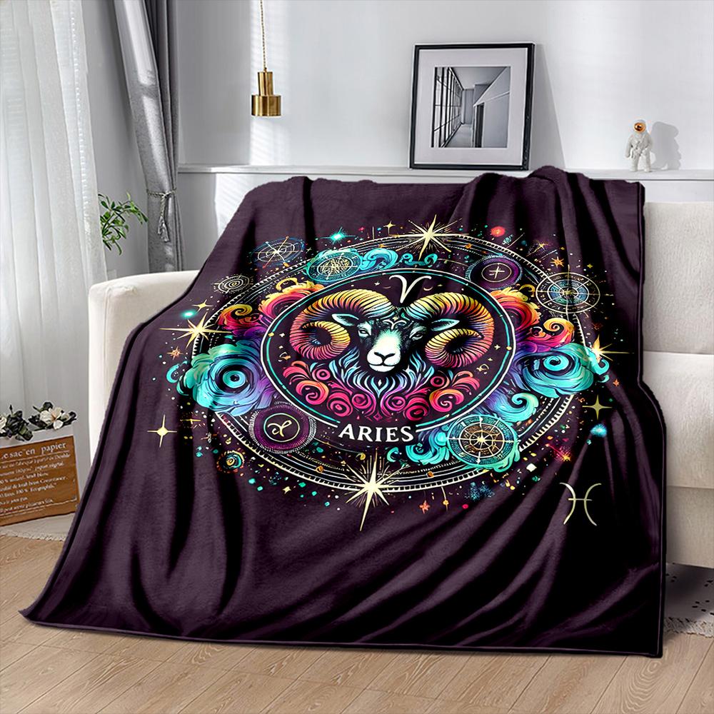 Mystery Aries Printed Blanket Super Soft Flannel Throw Blanket Lightweight Fluffy Plush Fuzzy Bed Blankets for Home Bedding Sofa
