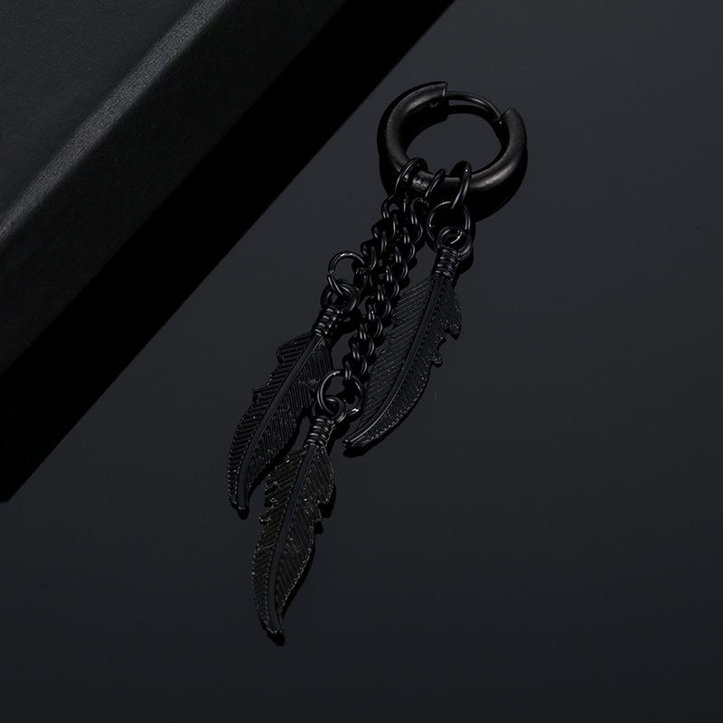 

Korean Version Of The Tassel Chain Feather Stainless Steel Coil Earrings Titanium Steel Ear Bone Buckle Men s Hip Hop Earrings