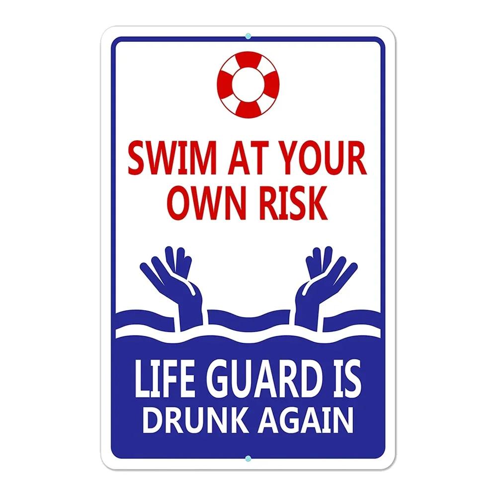 PC Pool Rules D Iron Tin Sign  No Diving No Running No Peeing Metal Painting for Outdoor Backyard Swimming Pool Wall Decor