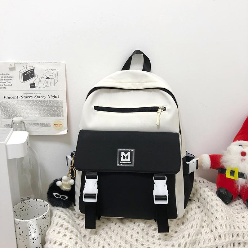 Student Block Color Schoolbag Women's College Style Backpack Large Capacity Backpack