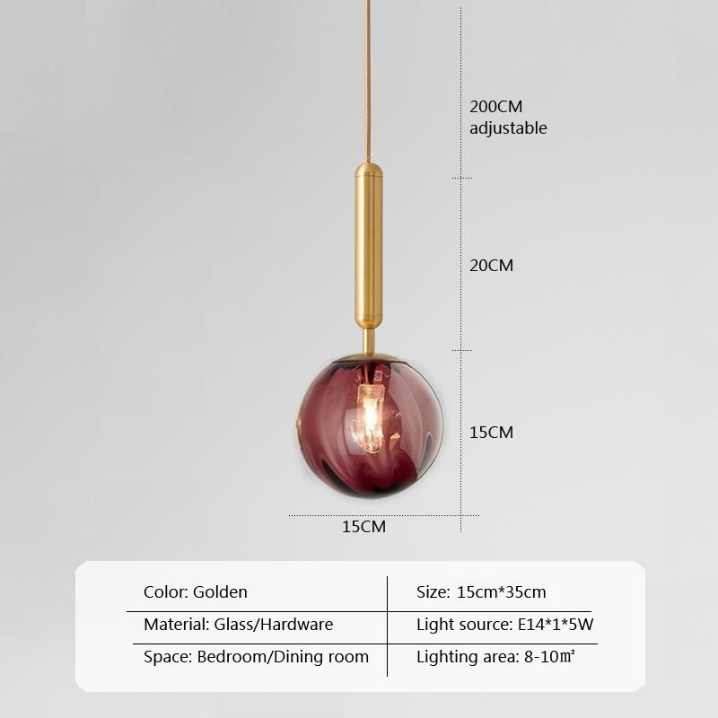 Nordic LED Glass Pendant Light Jewel Blue Ball Hanging Light Wine Red Living Room Decor Fxiture Bedroom Amber Indoor Lamp Lustre