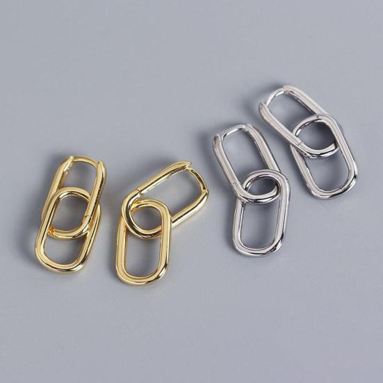 1 Pair Women Earrings Paper Clip Shape Hollow Out Polished Alloy Geometric Bland Style Club Party Commuting Hanging Earrings Ear Jewelry