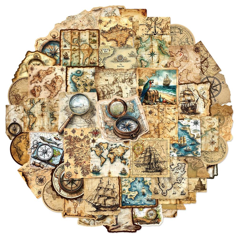 10/30/50pcs Retro Nautical World Map Travel Stickers Vintage Cartoon Graffiti Sticker Scrapbook Laptop Phone Waterproof Decals