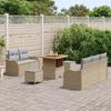 Ensemble de Canapés de Jardin 8 Pièces avec Coussins Beige Poly Rattan Acacia, Canapé de Jardin 2 Places avec Coussins Beige 3362207