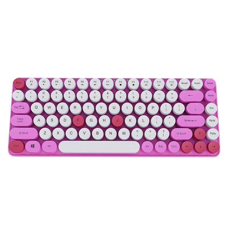 

2,4G Беспроводная клавиатура Цвета Ретро Круглые колпачки Клавиатура для портативного компьютера Перезаряжаемая беспроводная клавиатура