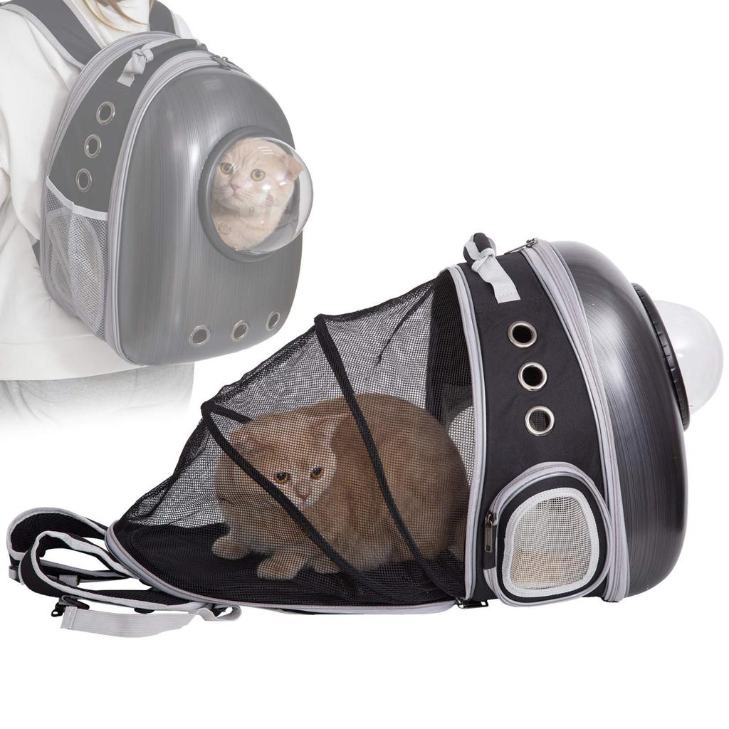 PETTOM Cat Carrier Spaceship Expandable Capsule Cat Carrier Backpack for Disaster 7kg Weight Hard Backpack for Dogs and and Evacuation Supplies Black