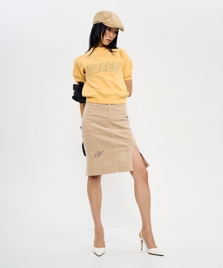 Woldeudillema Slit Corduroy Pencil Skirts (Beige)