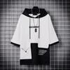 Sommer Herren Kapuzenpullover Japanischer Stil Sommer Patchwork Kapuzen-T-Shirt - Unisex Trendy Kurzarm für Männer & Frauen Übergröße