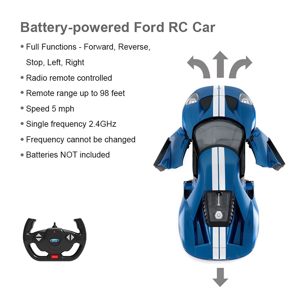 Rastar RC Car 114 Scale Ford GT RC Radio Control Car for Kids, with Manually Openable Doors, Blue, 2.4GHz