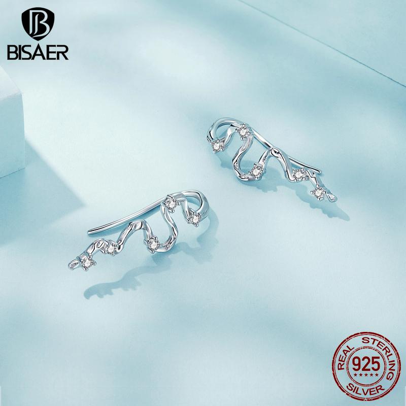 

BISAER стерлингового серебра 925 пробы простая текстура линия серьги-крючки для женщин милые ювелирные изделия подарок 925 silver