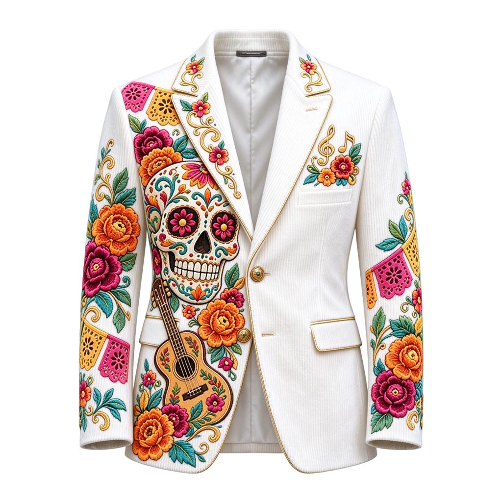 Men's Corduroy Business Casual Suit Jacket with Print