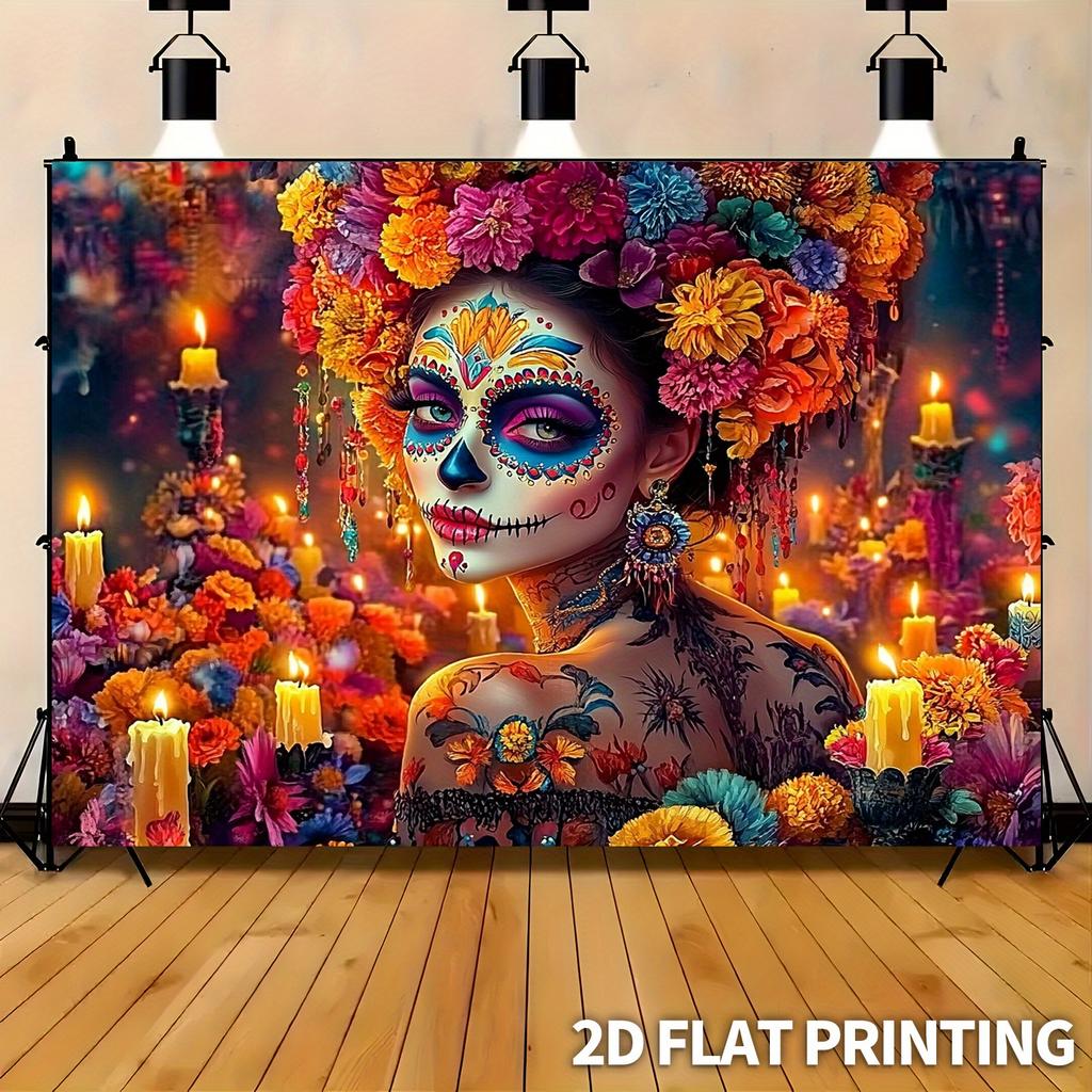 1 piece large Undead Day candy skeleton background cloth - Karavira Katrina Flower Party banner