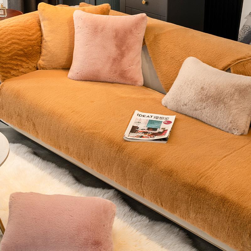 Sofakissen im Winter Schlicht Modern Kaninchenhaar Verdickt Rutschfest Fell Leichter Luxus Warmes Kissen Plüsch Sofabezug Handtuch