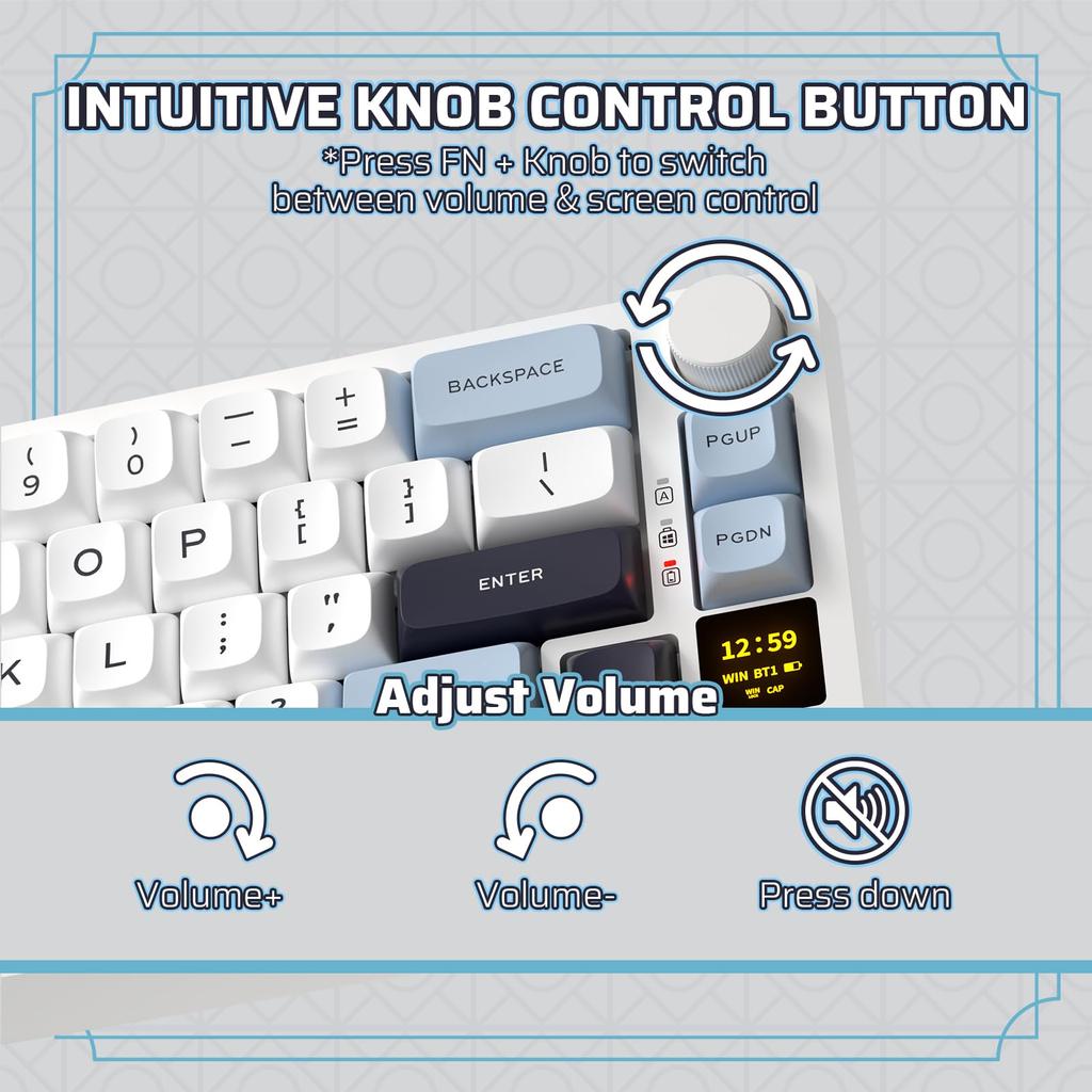 LTC Nimbleback NB682 PRO 65% 60% Wireless Mechanical Keyboard (with Display Screen and Knob), 2.4GBTUSB-C Wired RGB 68-Key Gaming Keyboard, 3-Layer