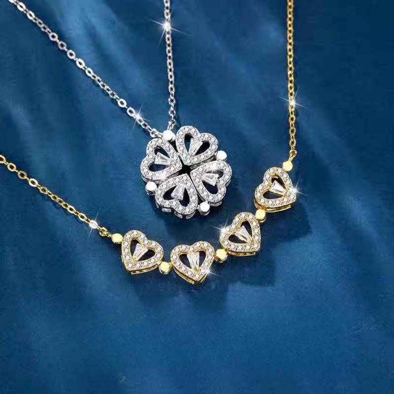 Vierblättriges Kleeblatt, Zwei-Wege-Halskette für Damen Ins Neues Licht Luxus Nischendesign, Liebe und High-End Schlüsselbeinkette